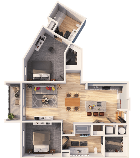 Floor plan for 2 beds, 2 baths, 1114 sqft